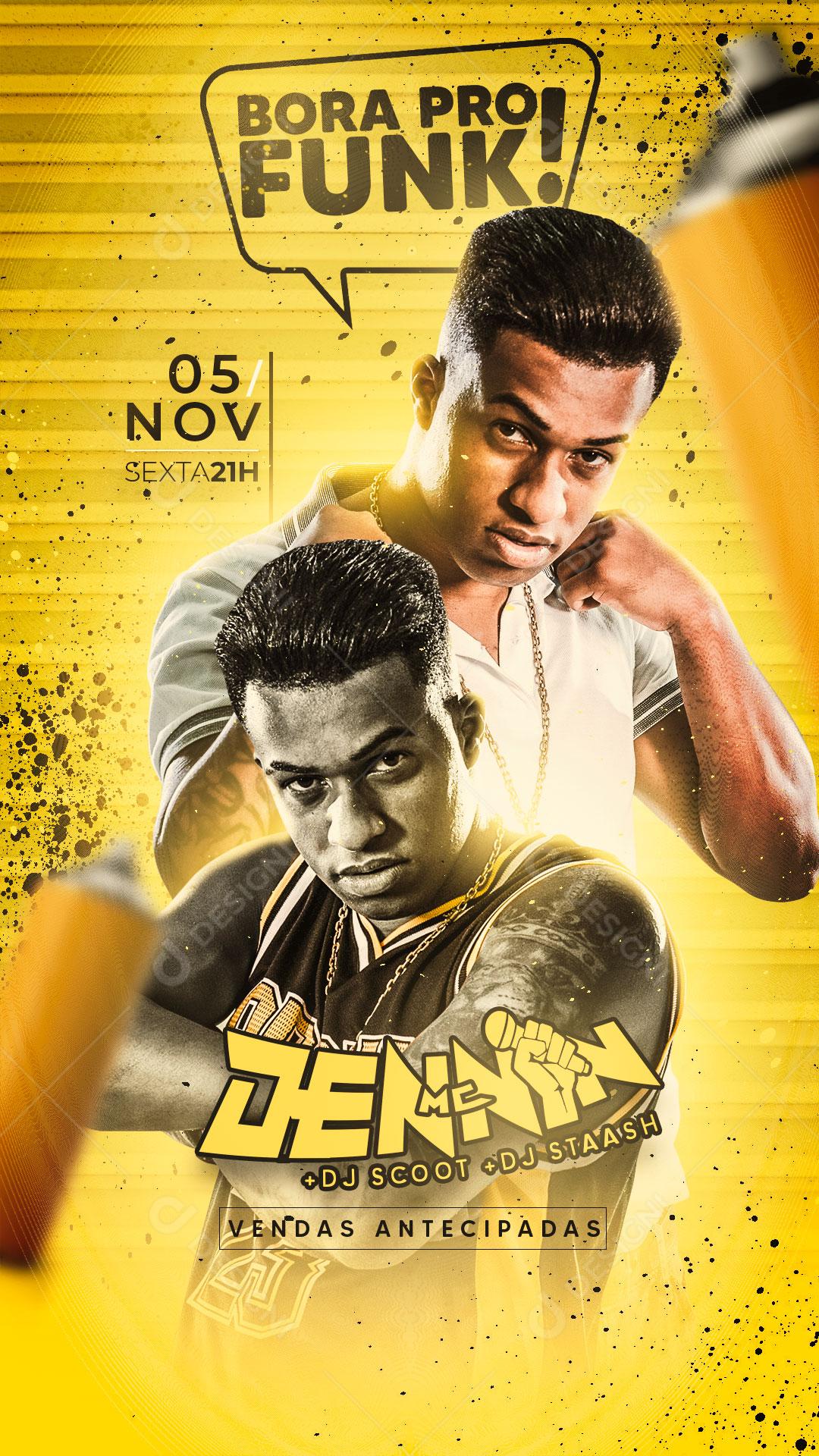Flyer Show Bora Pro Funk Artista Cantor Mc Dennin Social Media PSD Editável