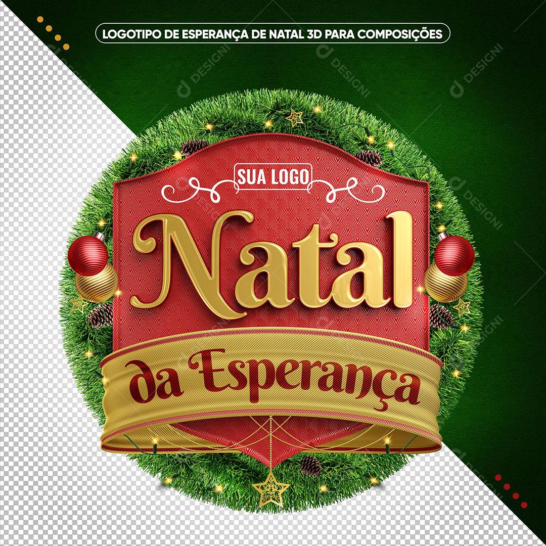 Selo 3D Natal da Esperança Brasão Vermelho Guirlanda PSD Editável