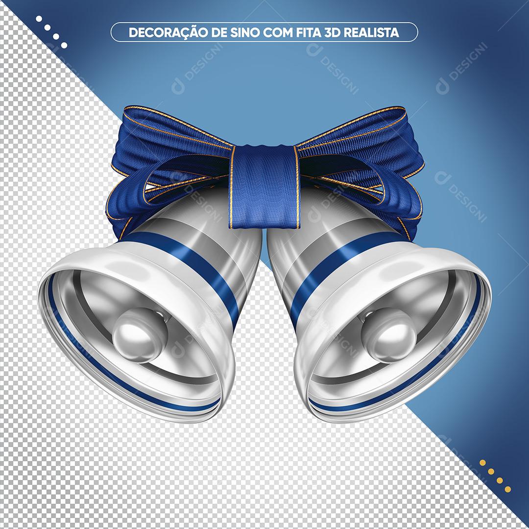 Social Media 3D Silver Bell With Blue Ribbon Element For Compositing Editable PSD