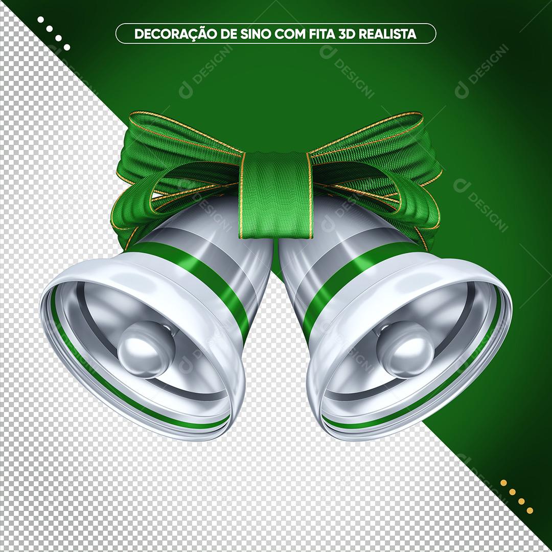 Social Media Sino De Prata 3D Com Fita Verde Elemento Natalino Para Composição PSD Editável