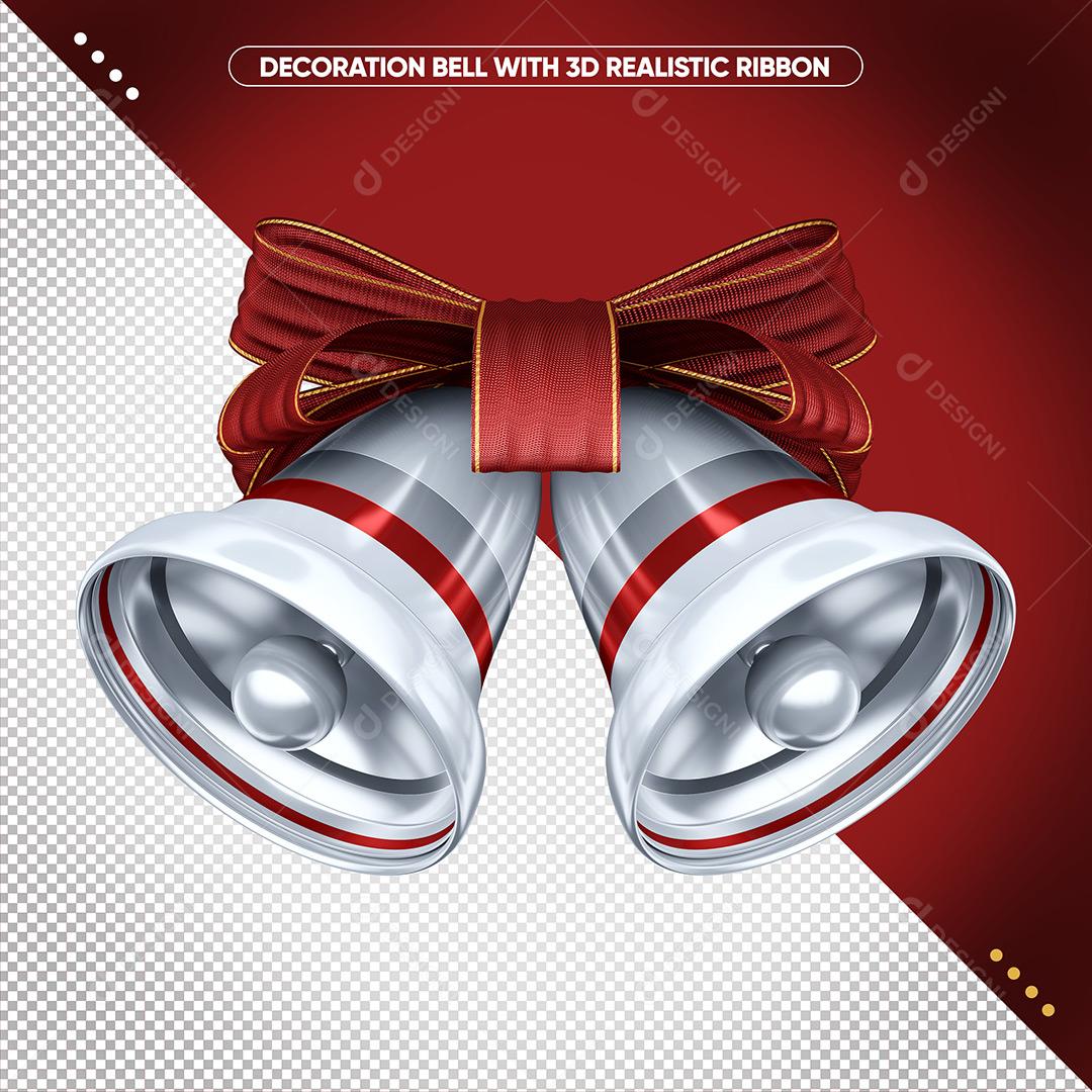 Social Media Sino De Prata 3D Com Fita Vermelha Elemento Para Composição PSD Editável