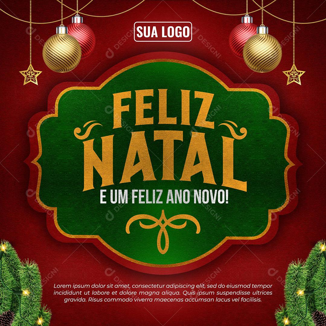 Social Media Feliz Natal Post Com Letras Vintage PSD Editável