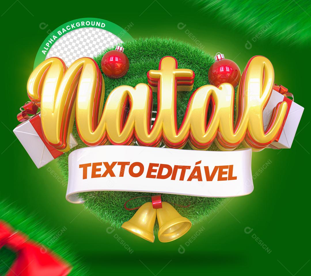 Selo 3D Natal Faixa Branca Texto Editável Elemento Natalino PSD Editável