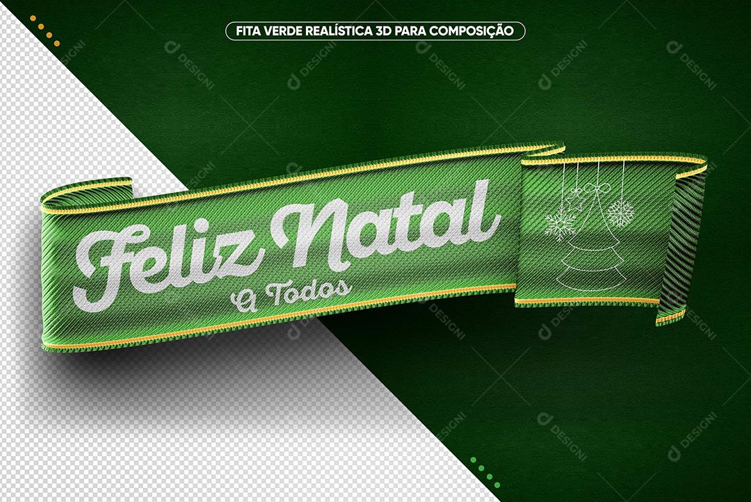 Social Media Feliz Natal 3D Verde Fita Realista Para Composiçâo PSD Editàvel