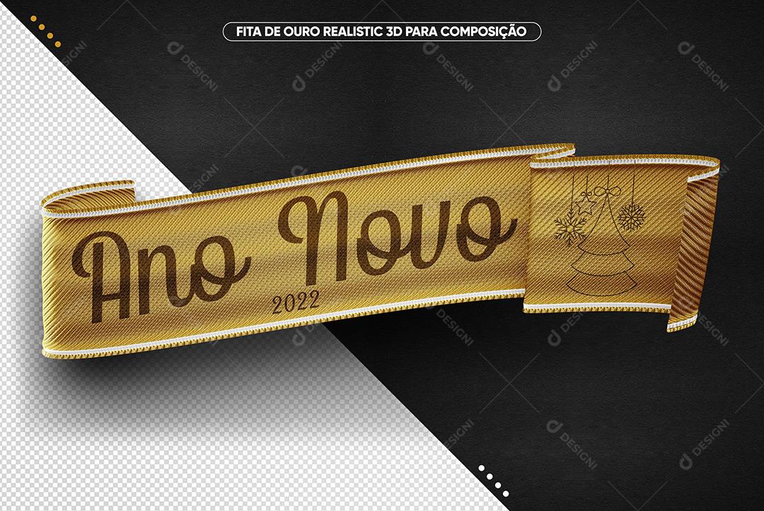 Social Media Fita Dourada Realista De Feliz Ano Novo Para Composiçâo PSD Editàvel
