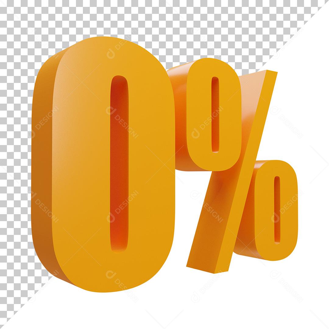 Elemento 3D 0% Porcentagem Laranjado Para Composição PNG Trasparente Sem Fundo