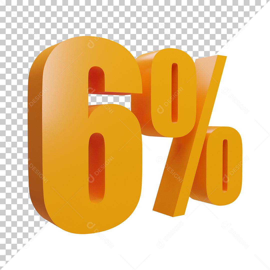 Elemento 3D 6% Porcentagem Laranjado Para Composição PNG Trasparente Sem Fundo