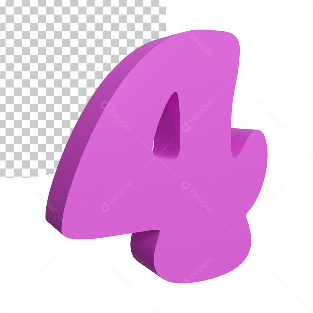 Elemento 3D 4 Roxo Para Composição PNG Trasparente Sem Fundo