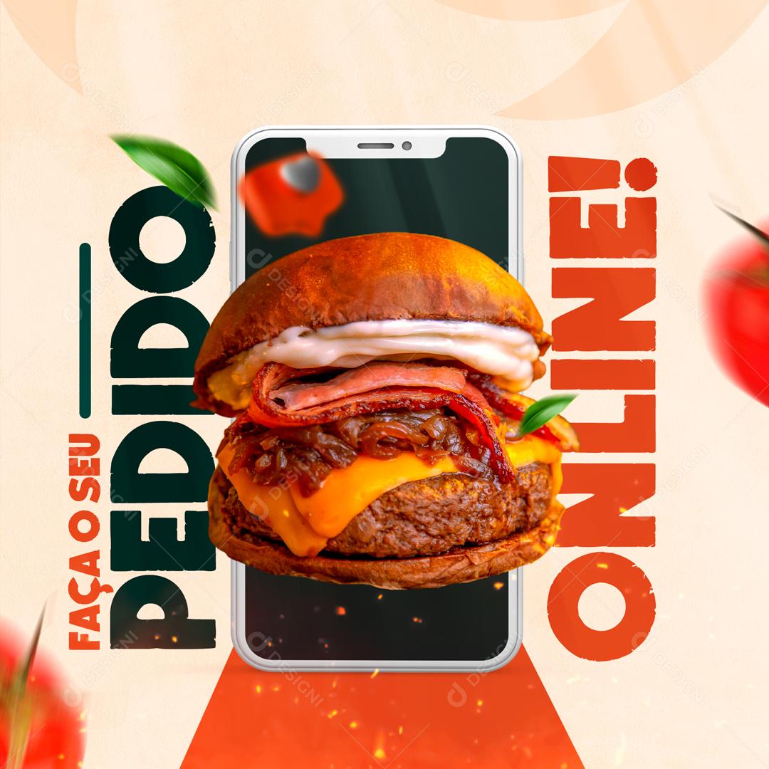 Faça O Seu  Pedido Online Burger Social Media PSD Editável