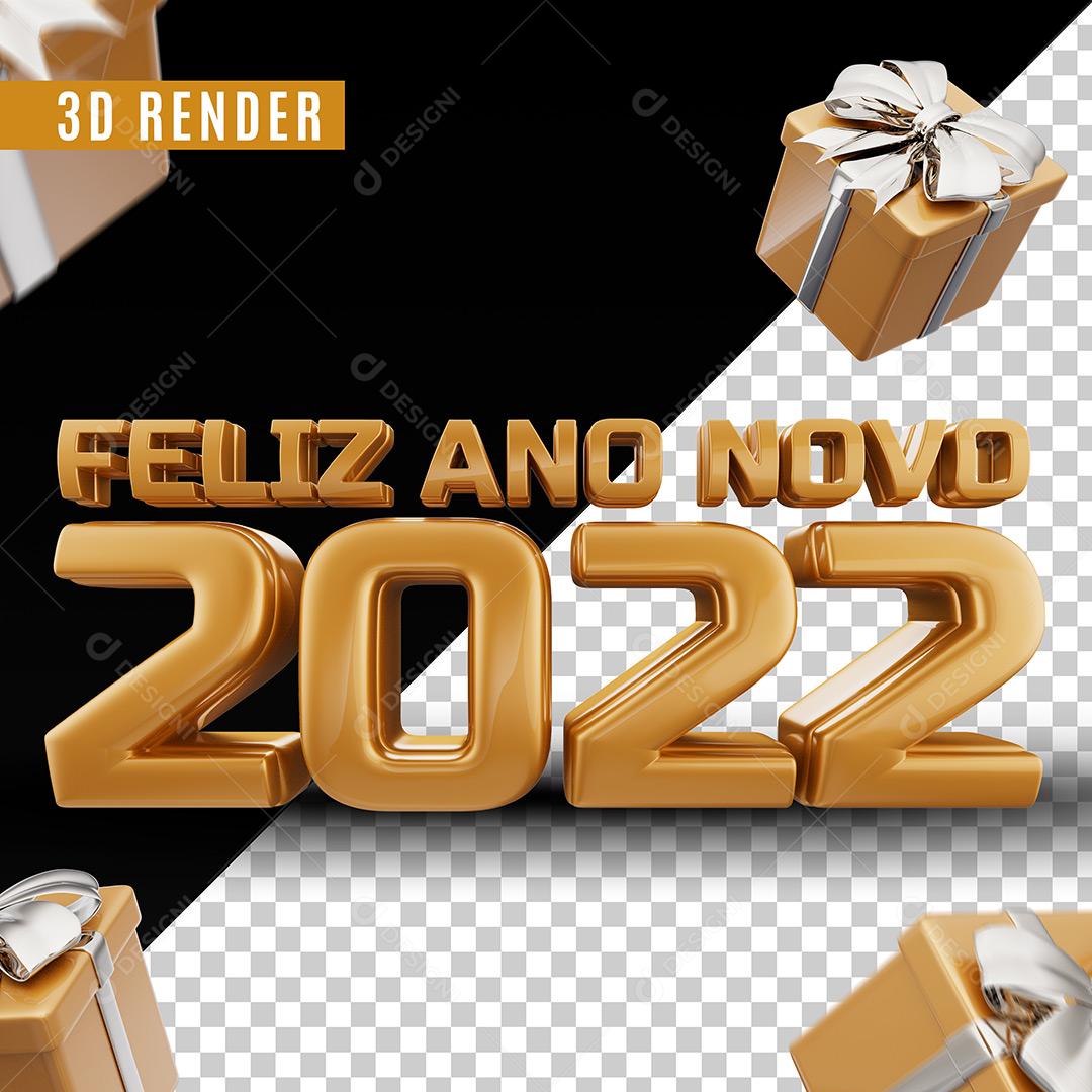 Feliz Ano Novo 2022 Social Media Texto 3D Para Composição PSD Editável