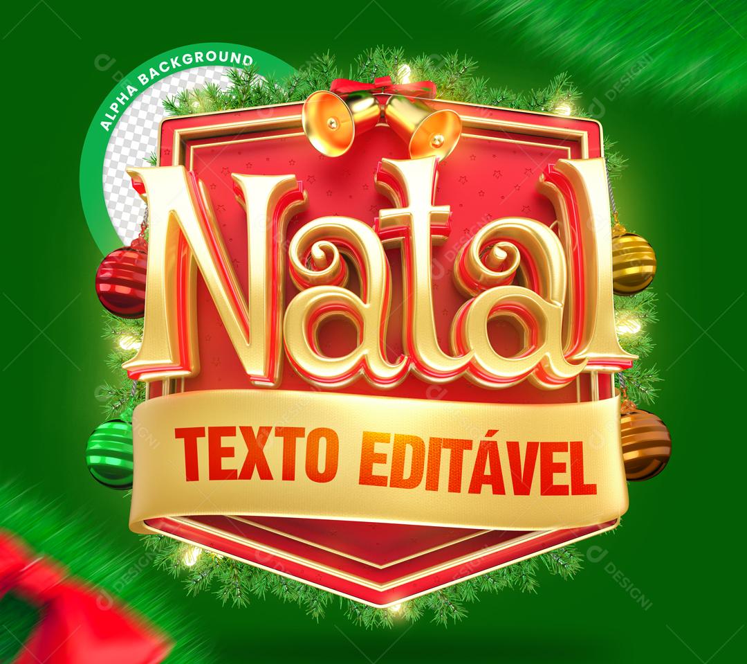 Selo 3D Natal Brasão Vermelho Texto Editável PSD Editável