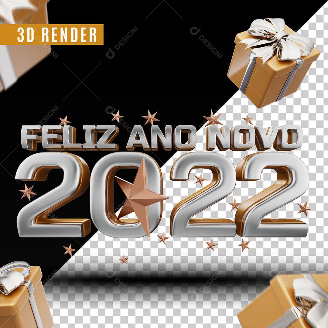 Feliz Ano Novo 2022 Texto 3D Para Composição PSD Editável