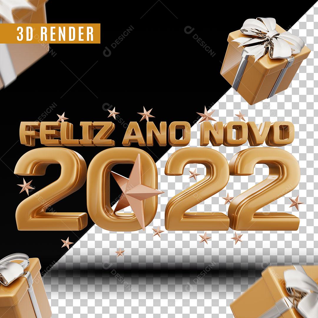 Feliz Ano Novo 2022 Texto 3D Dourado Para Composição PSD Editável