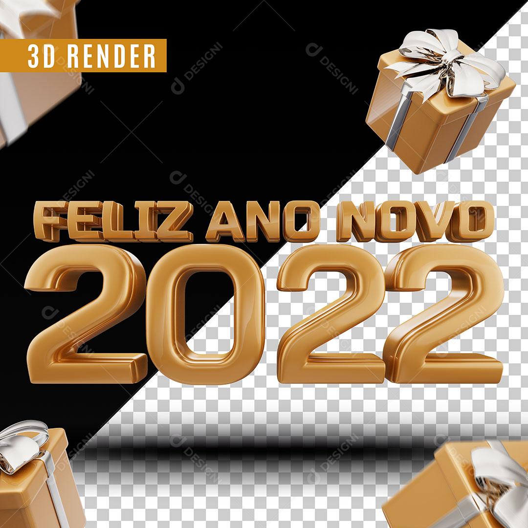 Feliz Ano Novo 2022 Texto 3D Dourado Para Composição PSD Editável