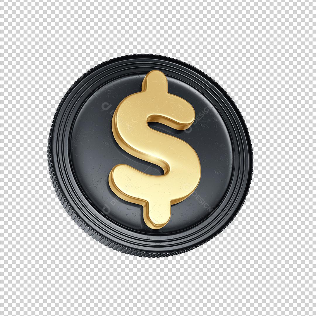 Elemento 3D Para Composição Moeda De Real Cifrão Dourado