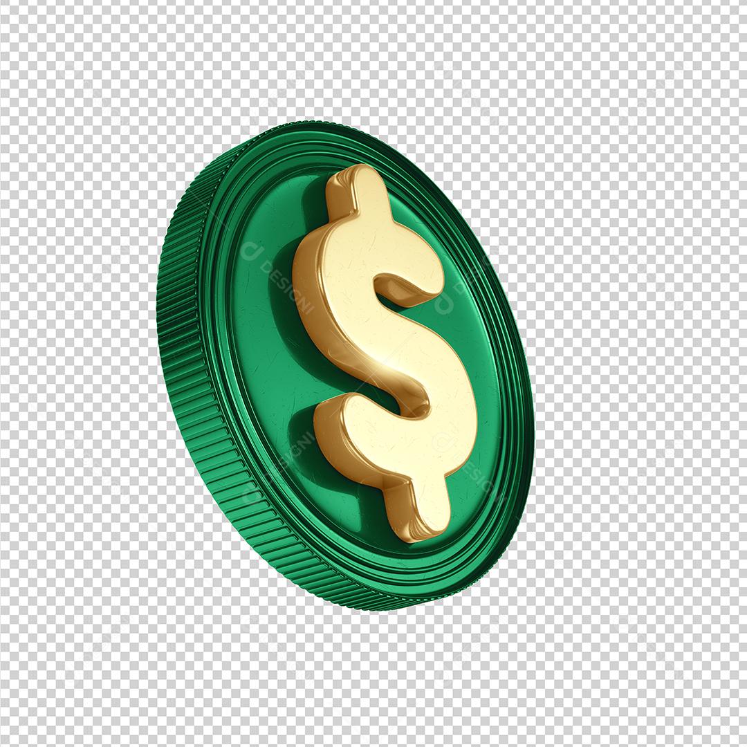 Elemento 3D Para Composição Moeda De Real Verde Cifrão Dourado PNG Transparente