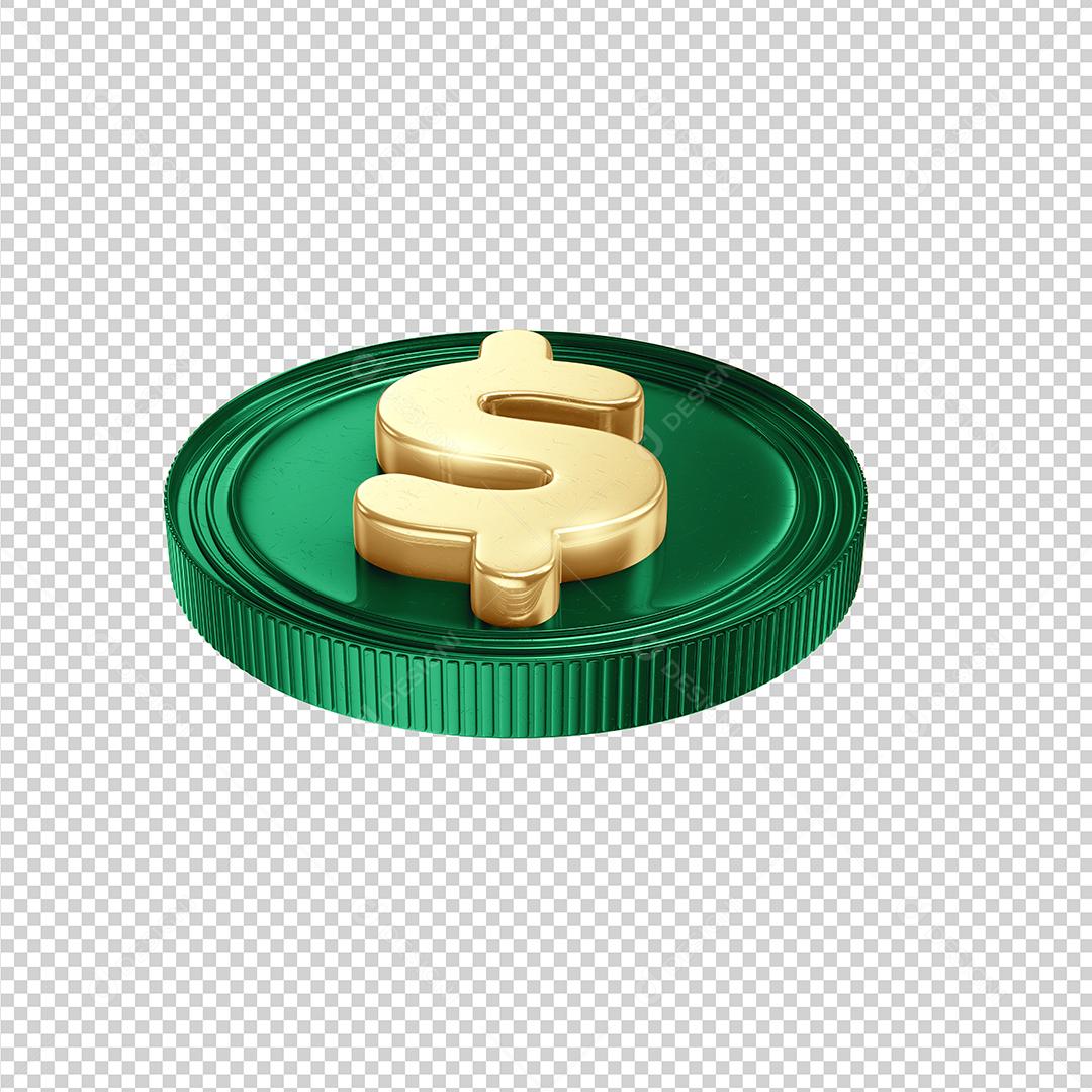 Elemento 3D Para Composição Moeda De Real Verde Cifrão Dourado PNG Transparente