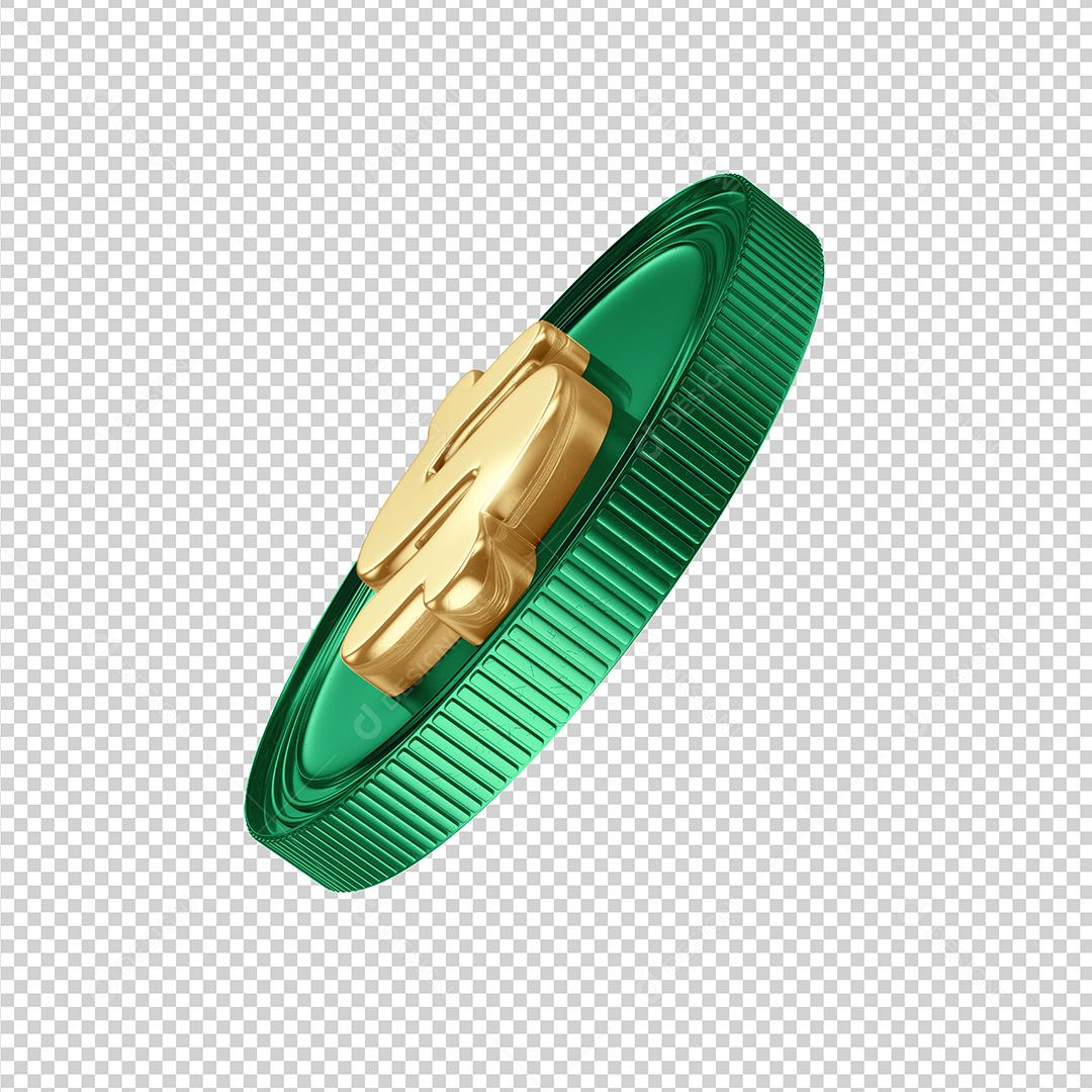 Elemento 3D Para Composição Moeda De Real Verde Cifrão Dourado PNG Transparente