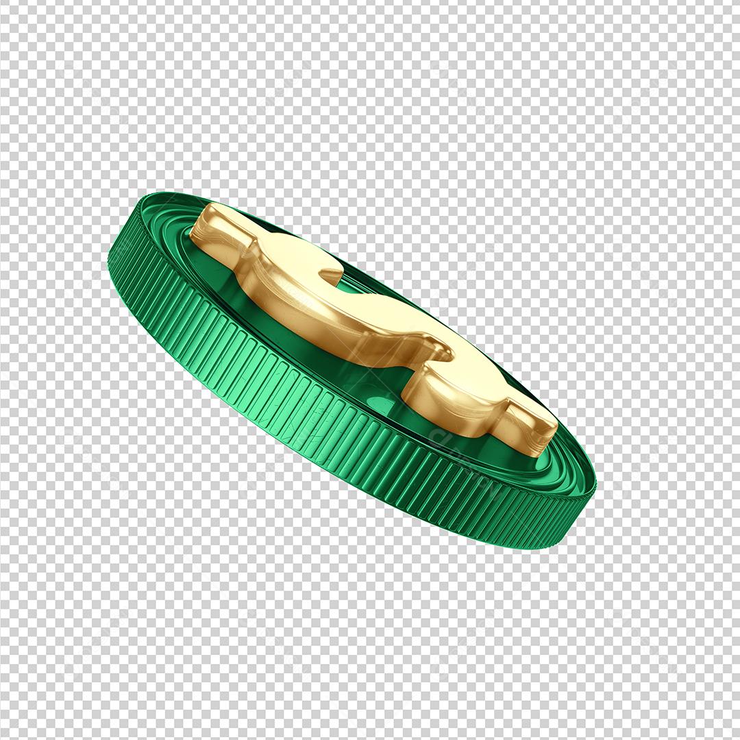 Elemento 3D Para Composição Moeda De Real Verde Cifrão Dourado PNG Transparente