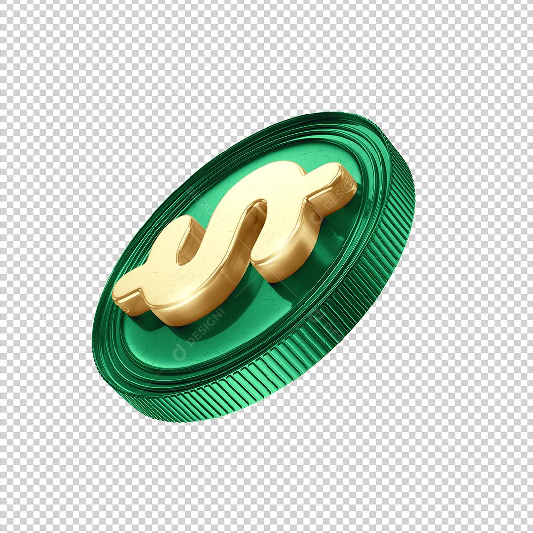 Elemento 3D Para Composição Moeda De Real Verde Cifrão Dourado PNG Transparente