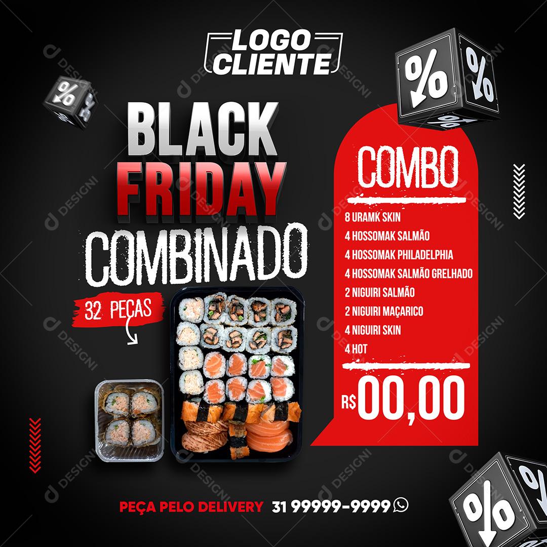 Post Black Friday Sushi Combinado 32 Peças Social Media PSD Editável