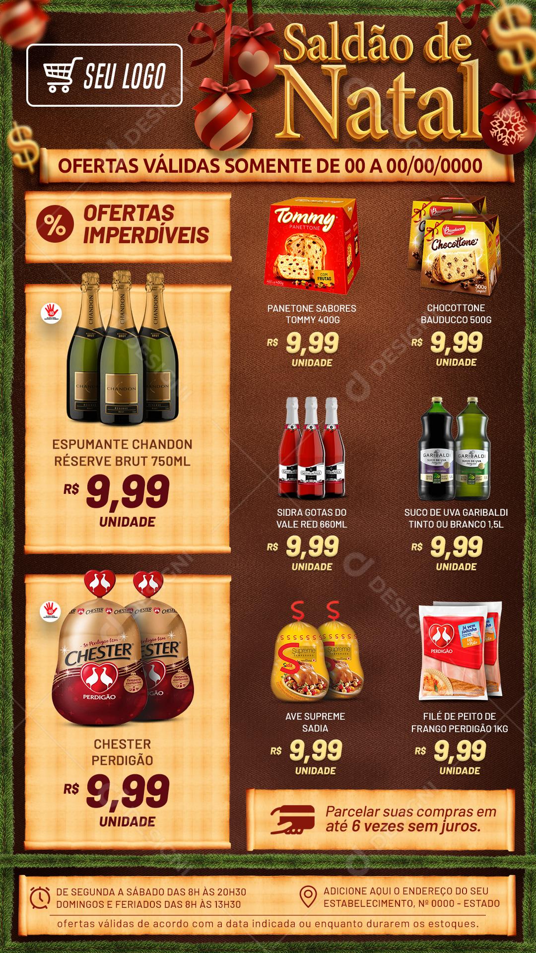 Encarte Saldão De Natal Panetone Produtos Social Media PSD Editável