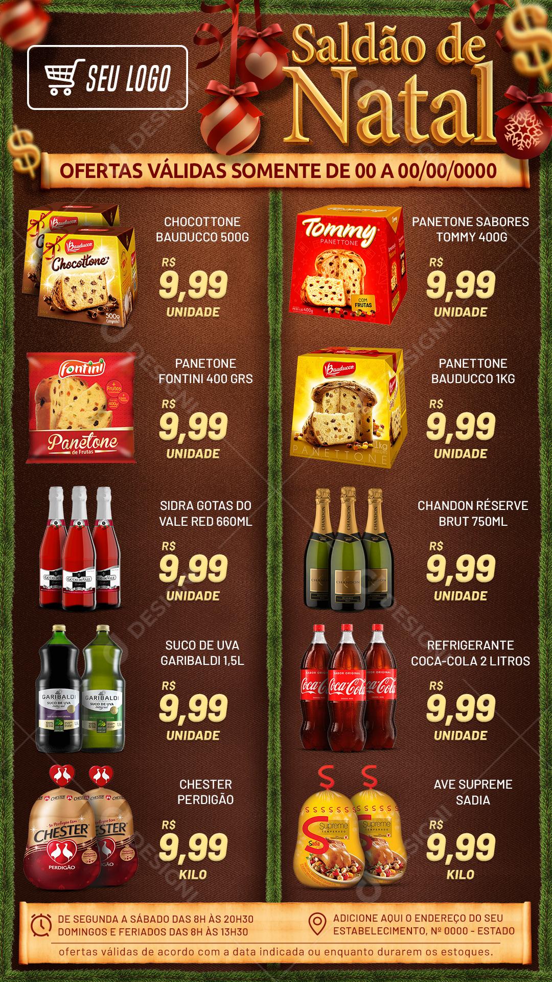 Encarte Saldão De Natal Panetone Produtos Social Media PSD Editável