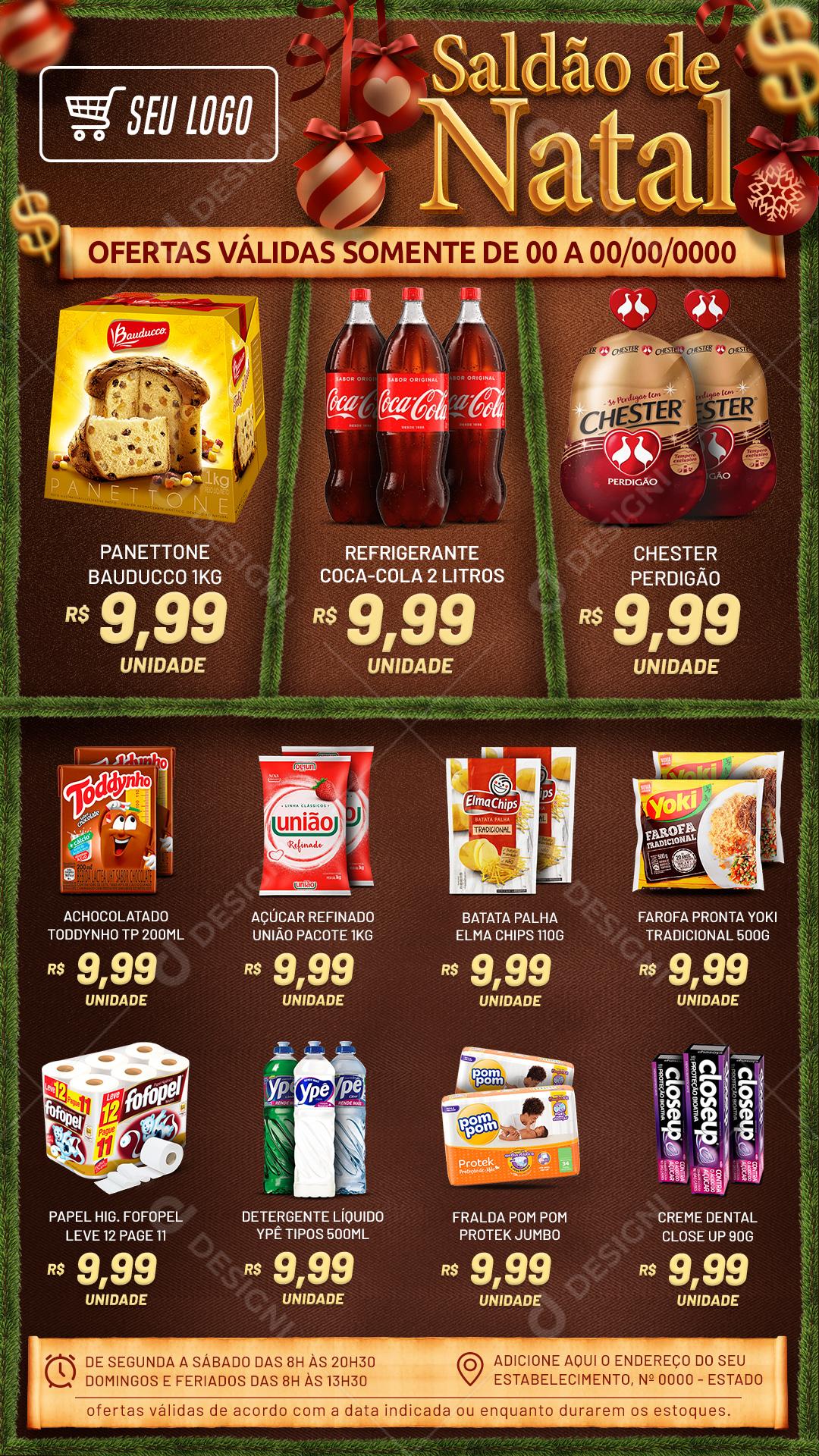 Encarte Saldão De Natal Panetone Produtos Social Media PSD Editável