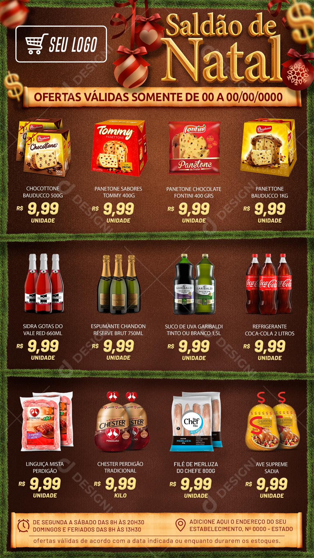 Encarte Saldão De Natal Panetone Produtos Social Media PSD Editável