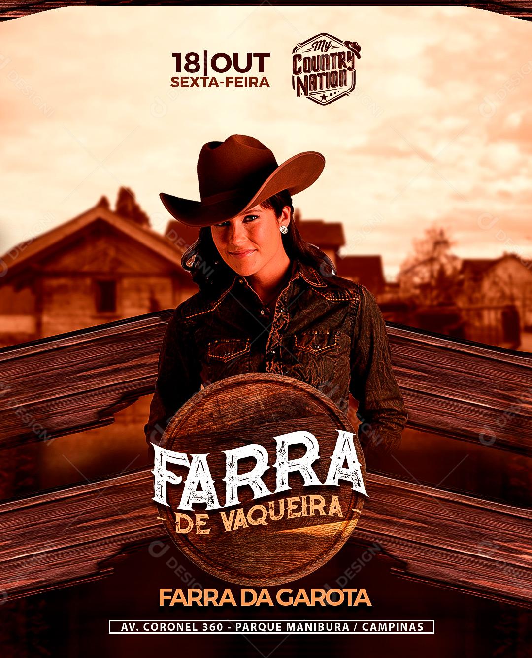 Flyer Farra de Vaqueira Farra da Garota Cantora Social Media PSD Editável