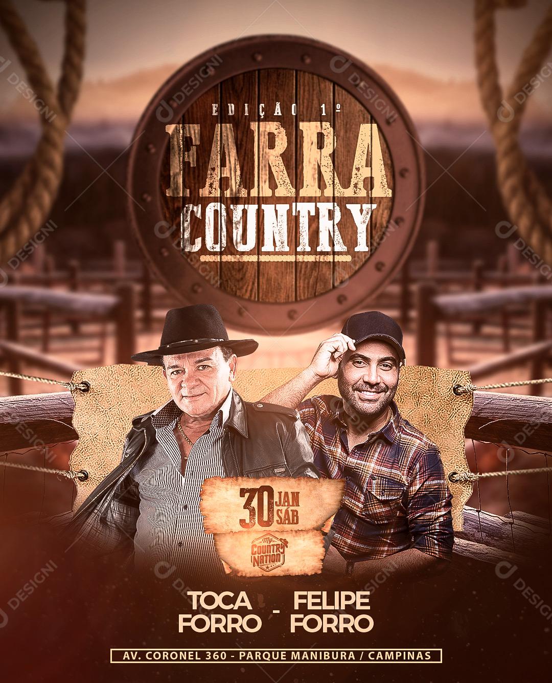 Flyer Farra Country Cantores Forró Sertanejo Social Media PSD Editável