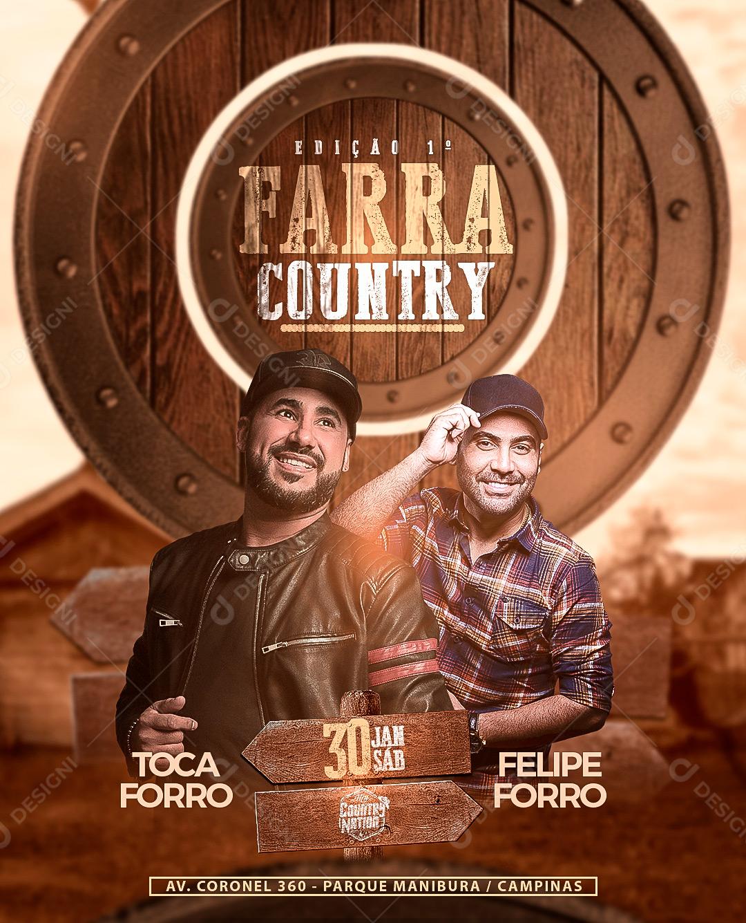 Flyer Farra Country Cantores Forró Sertanejo Social Media PSD Editável