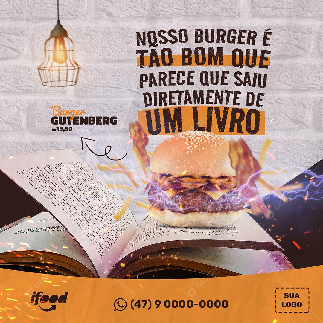 Social Media Hamburgueria Nosso Burger Saiu De Um Livro PSD Editável