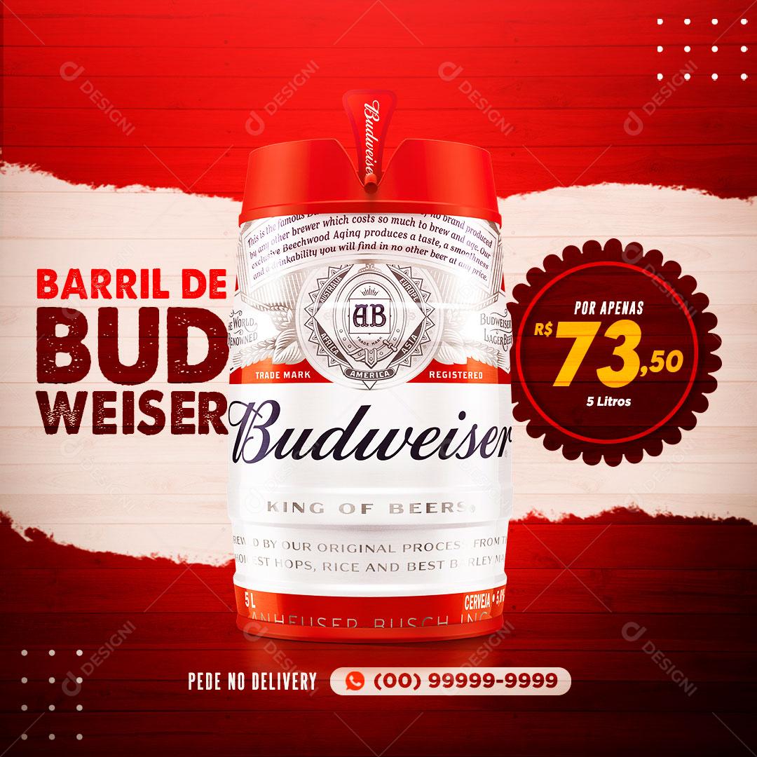 Social Media Distribuidora Barril de Budweiser Cerveja PSD Editável