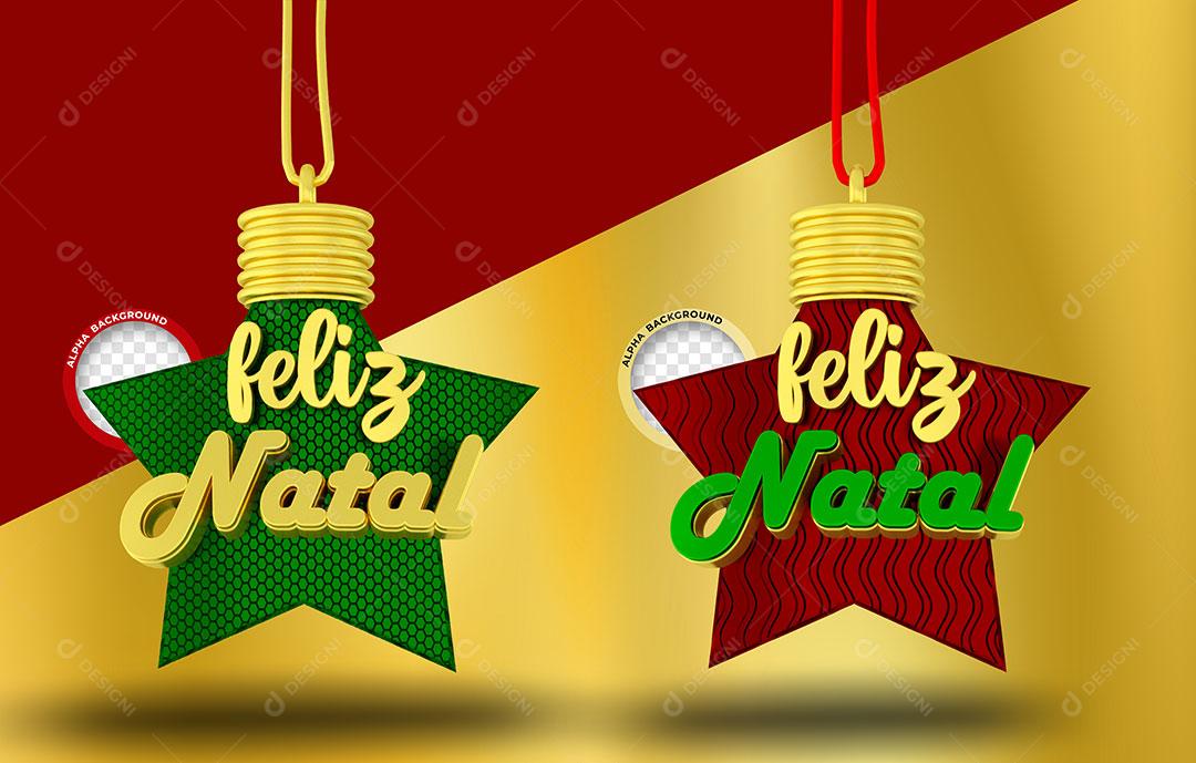 Feliz Natal Estrelas Verde e Vermelha Elementos Para Composição PSD