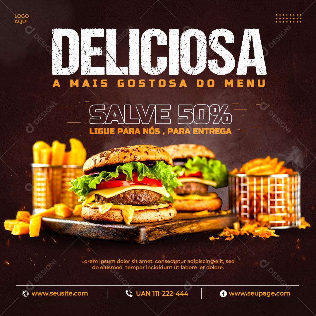 Social Media Hamburgueria Deliciosa a Mais Gostosa do Menu PSD Editável