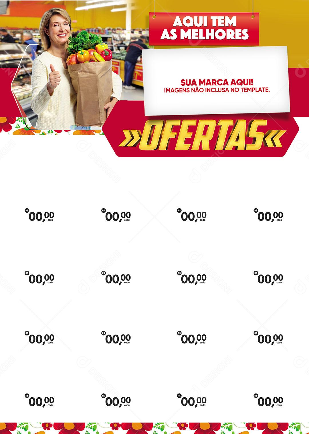 Template Encarte Supermercado Aqui Tem as Melhores Ofertas Social Media PSD Editável