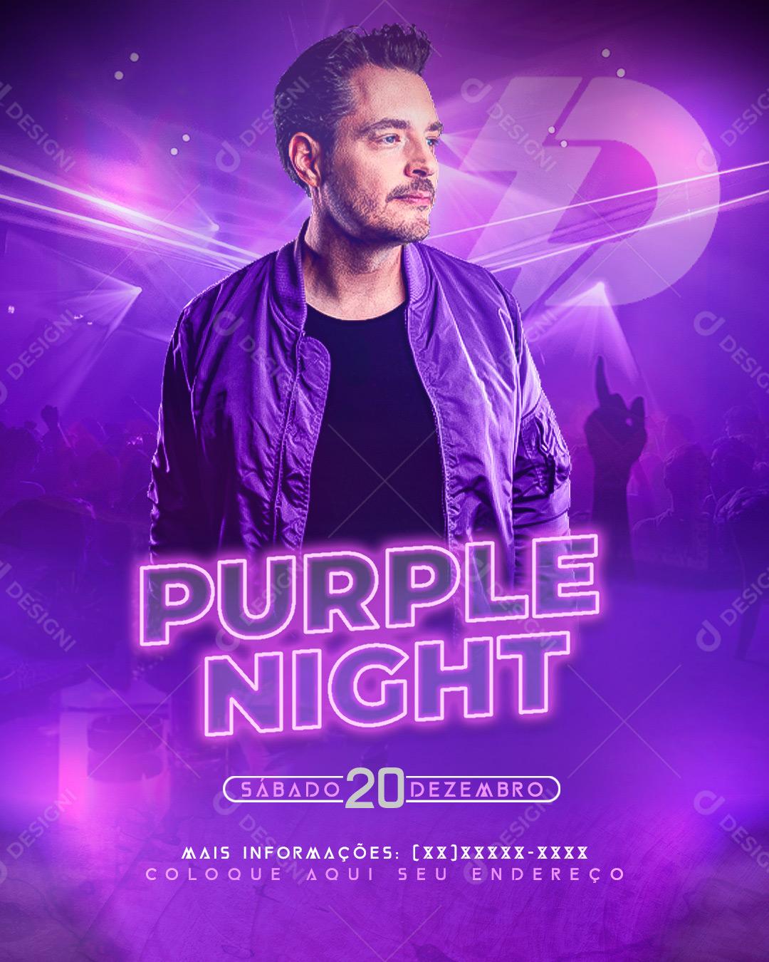 Flyers Social Media Purple Nigth Feed Agenda PSD Editável