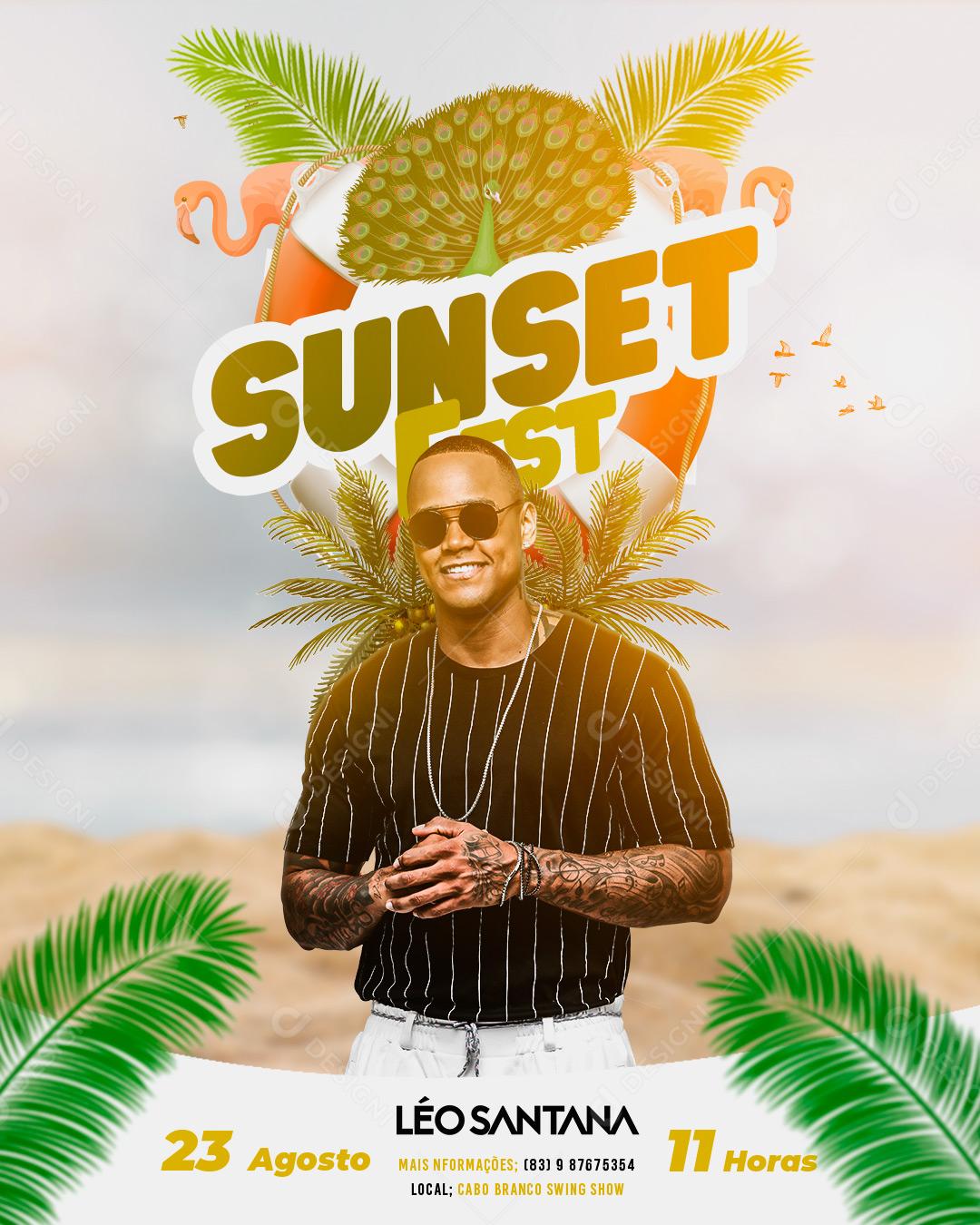 Flyer Artista Léo Santana Show Evento Sunset Fest Axé Social Media PSD Editável