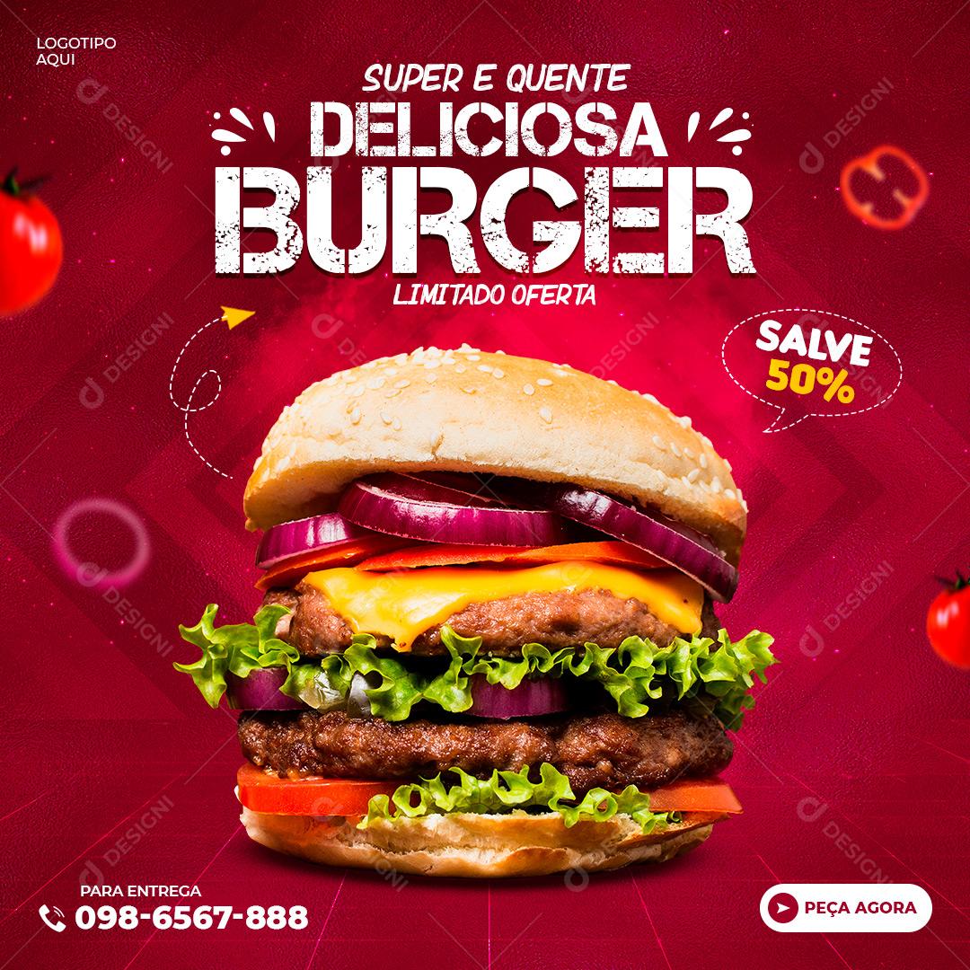 Social Media Hamburgueria Super e Quente Burguer PSD Editável