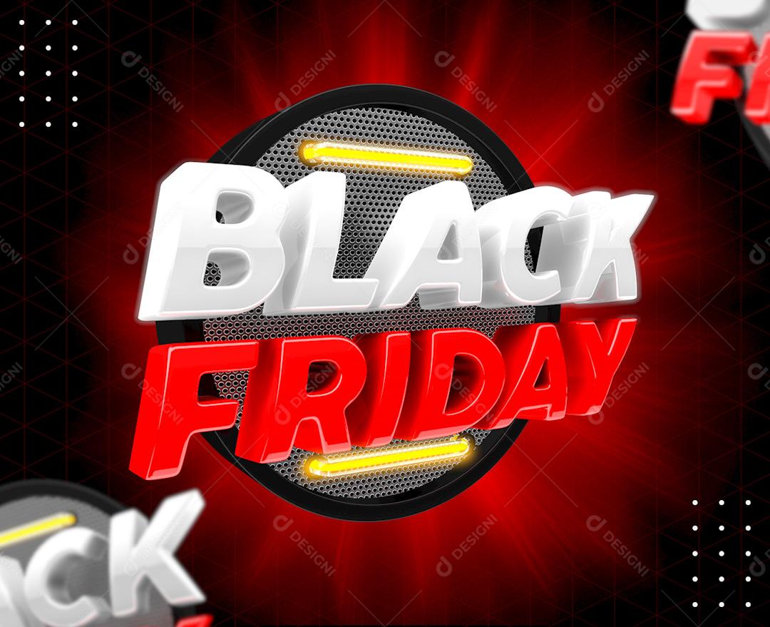 Selo 3D Black Friday Formas Neon Para Composição PSD Editável