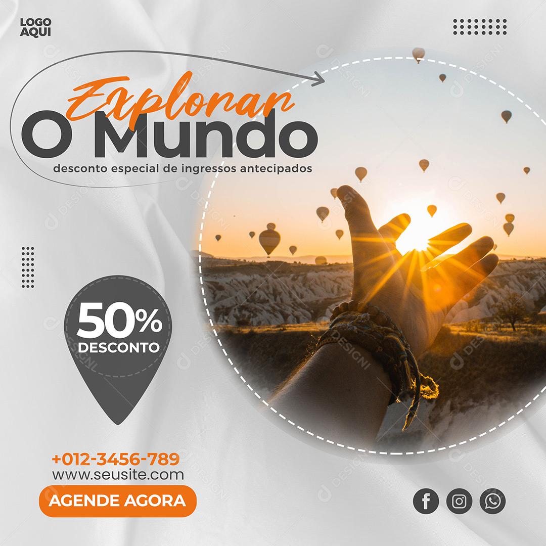 Social Media Viagens Explora O Mundo Desconto Especial  50% PSD Editável