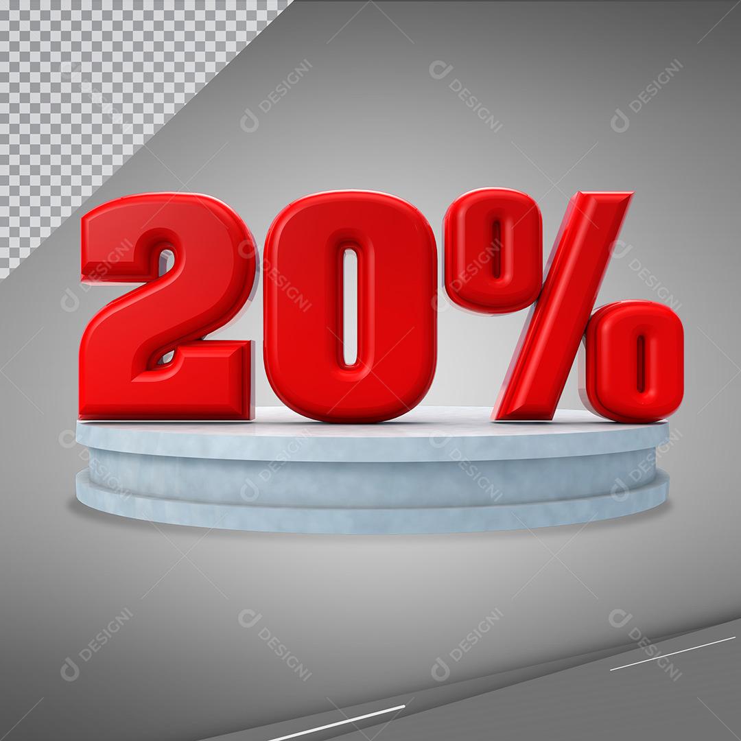 Elemento 3D Social Media Número 20% Vermelho Porcentagem Para Composição PSD