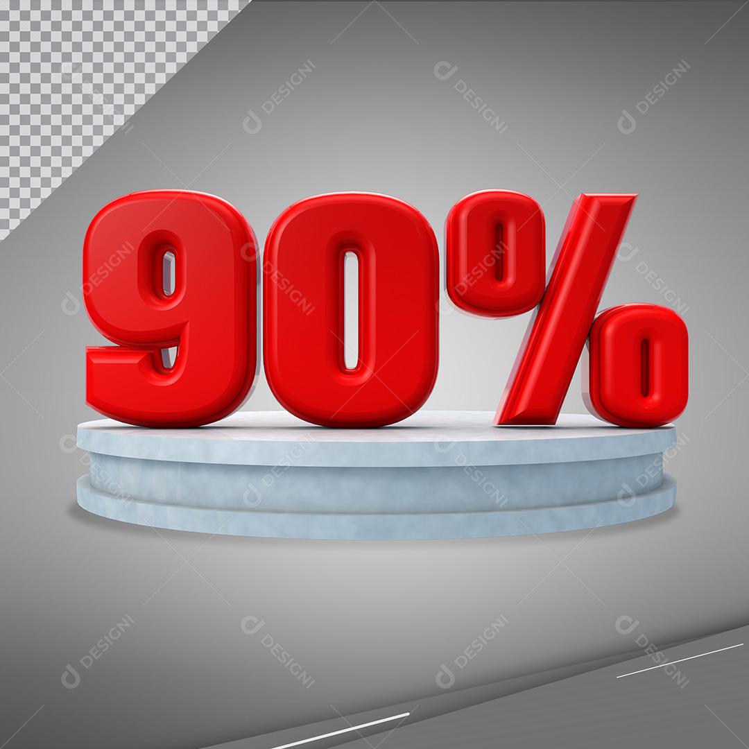 Elemento 3D Social Media Número 90% Vermelho Porcentagem Para Composição PSD