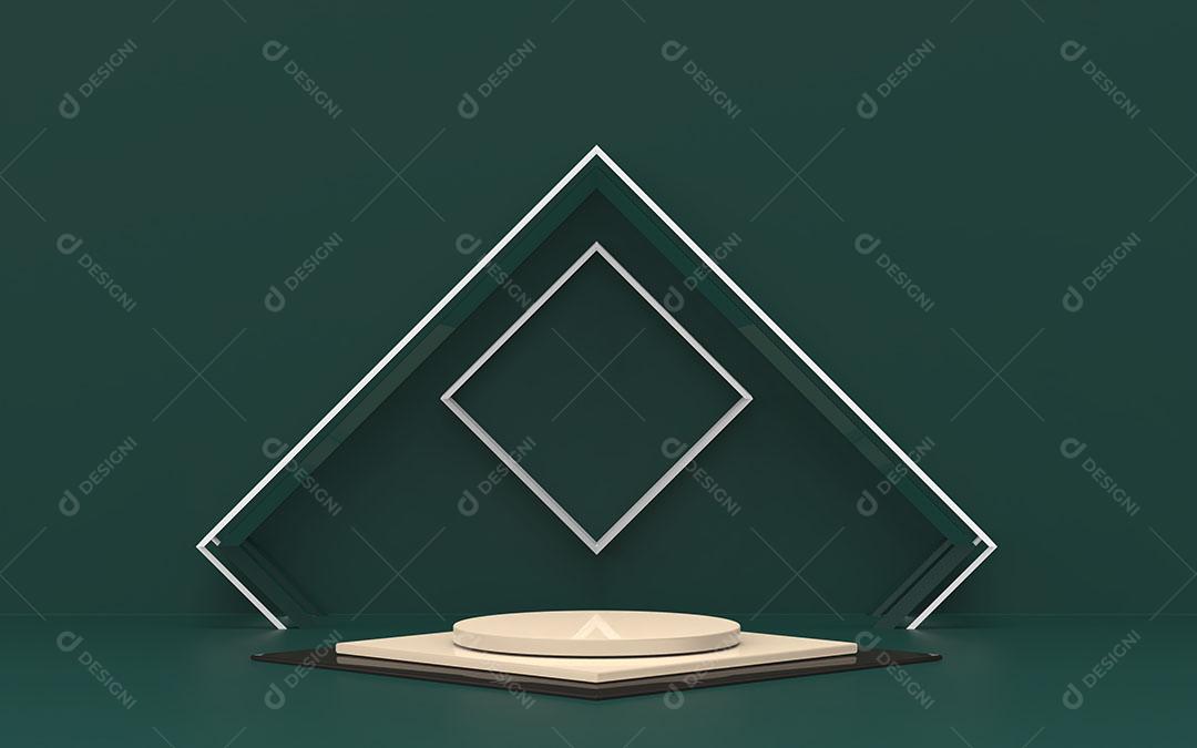 Pódio 3D Cor Nude Creme e Combinação Verde Com Decoração Quadrada Imagem JPG