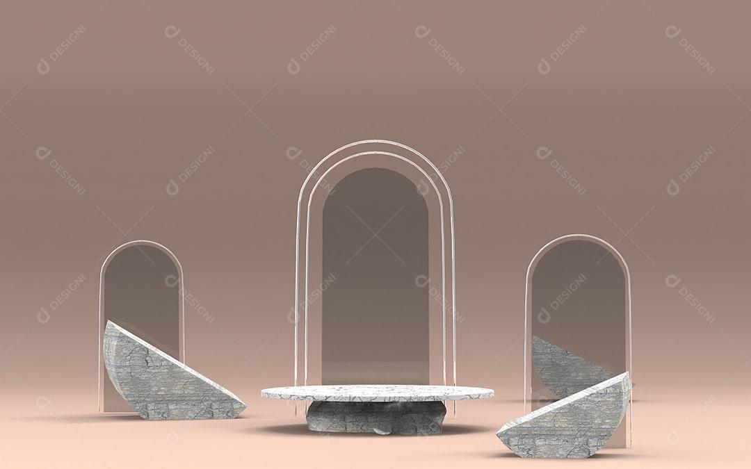 3D Pódio Fundo Creme Mínimo Com Pedestal e Vidro Imagem JPG