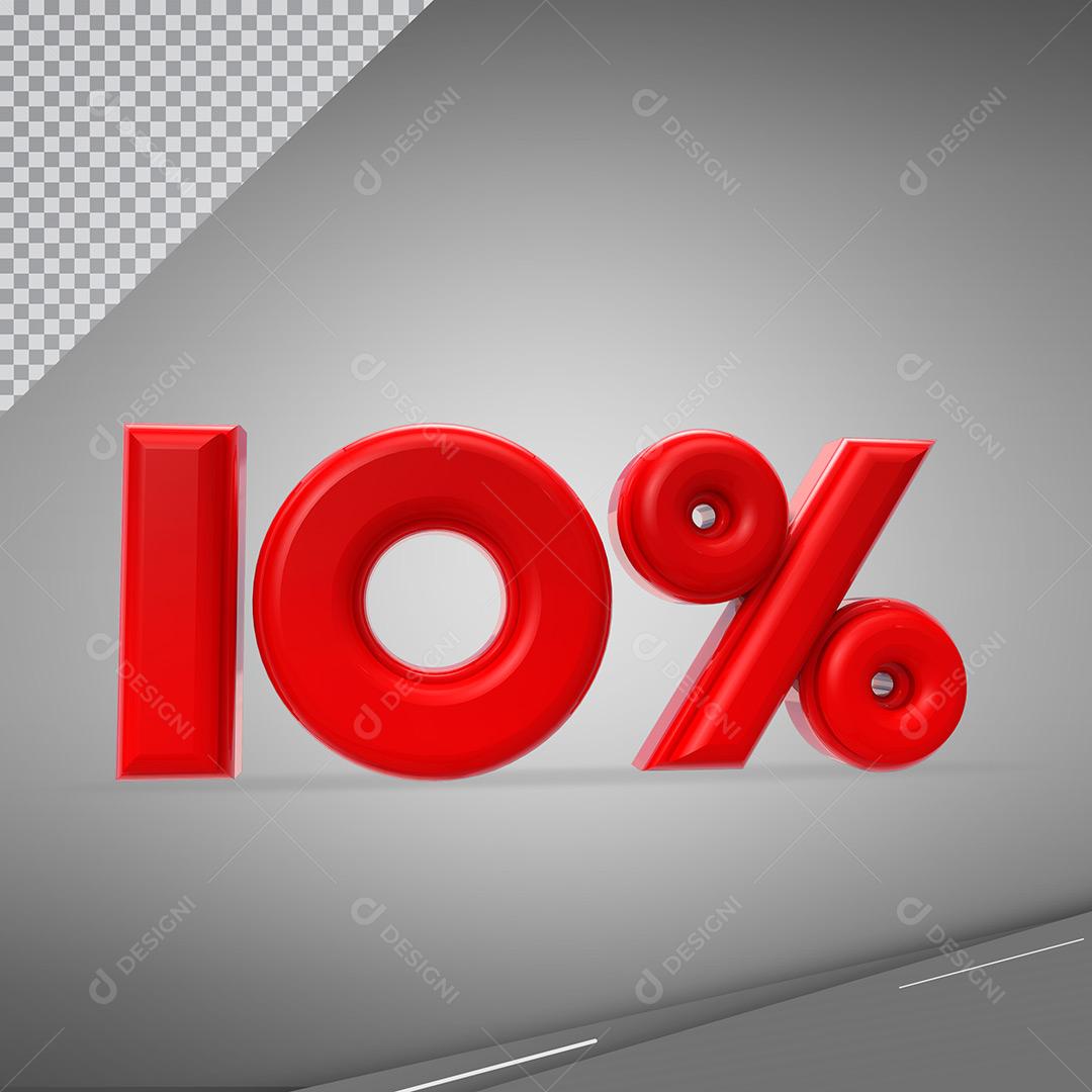 Social Media Elemento 3D Número 10% Vermelho Porcentagem Para Composição PNG Transparente
