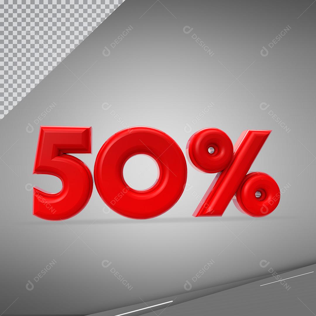 Elemento 3D Social Media Número 50% Vermelho Porcentagem Para Composição PNG Transparente