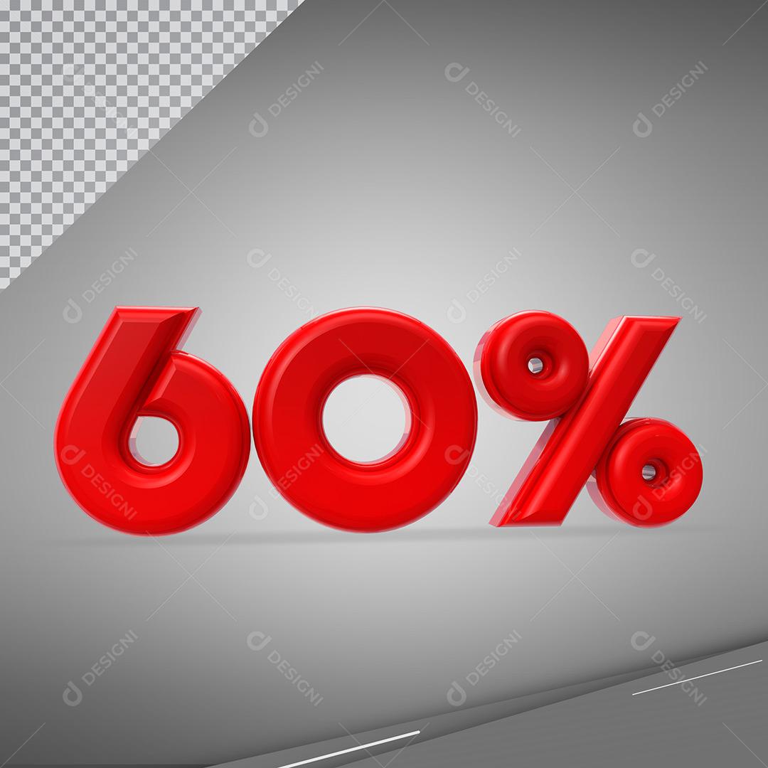 60%Elemento 3D Social Media Número 60% Vermelho Porcentagem Para Composição PNG Transparente Sem Fundo