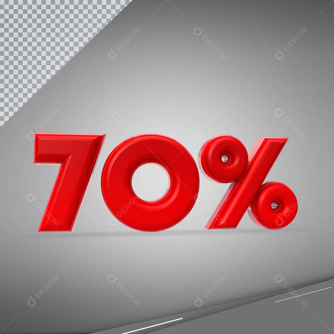 Elemento 3D Social Media Número 70% Vermelho Porcentagem Para Composição PNG Transparente Sem Fundo